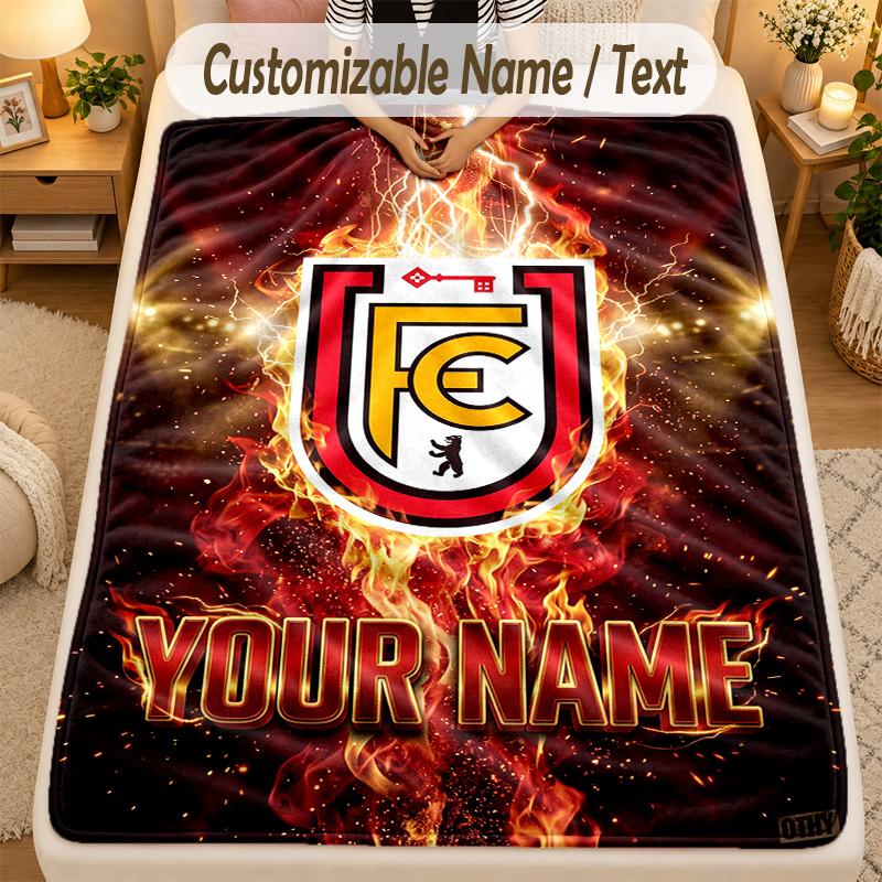 Flannel BlanketUnion Berlin FC Custom Name Text Personalized Soft Warm Throw Blanket Home Decor Gift