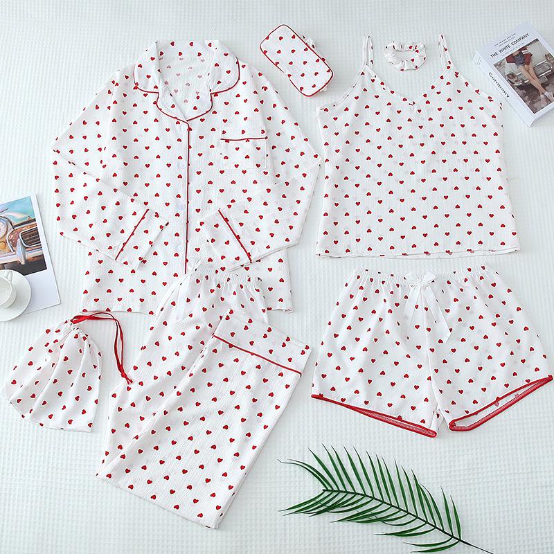 Комплект хлопковой пижамы для парного ношения родитель-ребенок - Женская майка и шорты с детской домашней одеждой из 7 предметов.