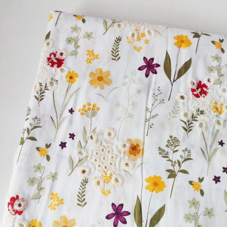 1 метр/лот 125 см в ширину хорошего качества с цветочным принтом и вышивкой, белая хлопковая ткань для покрытия стола/одежды