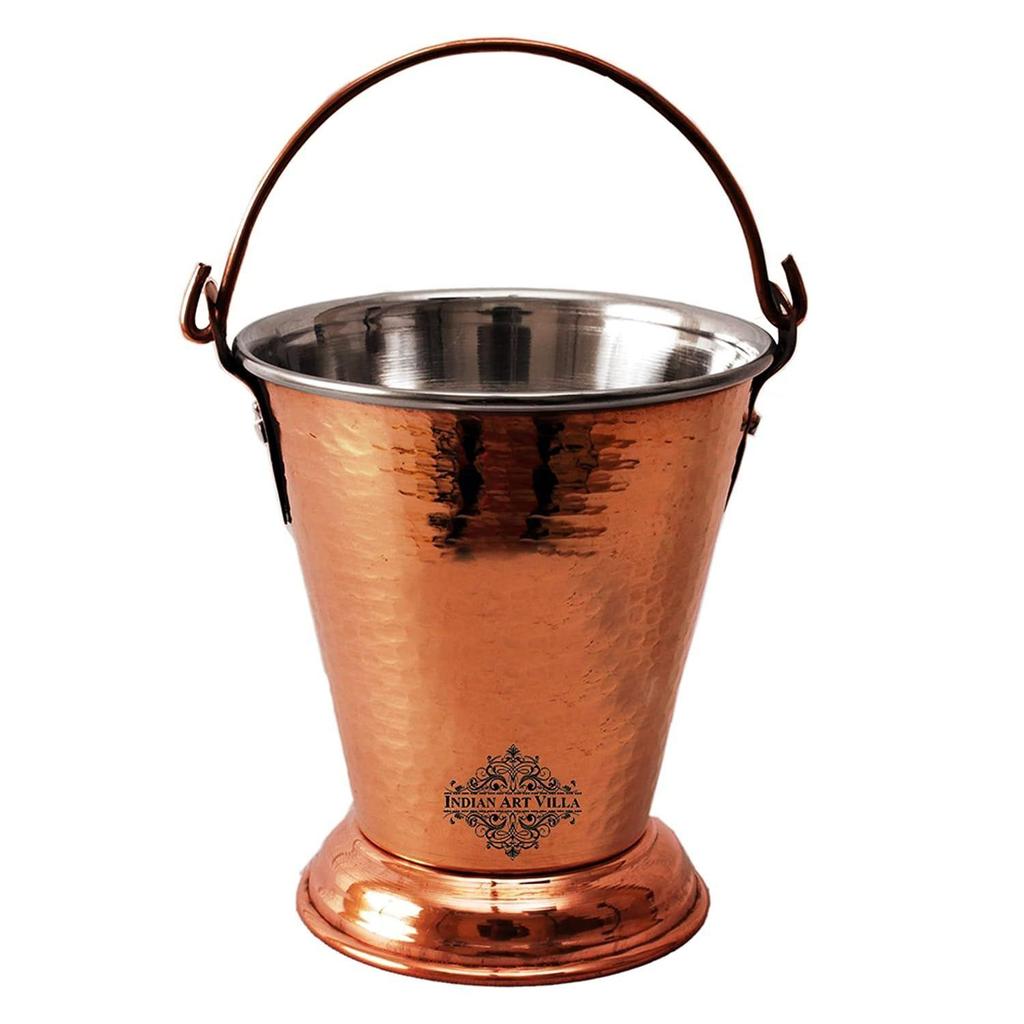 Steel Copper Hammered Design Bucket, Serveware & Tableware for Home, Hotel & Restaurants, Volume-400 ML, Set of 4