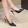 Fashion 2025 Spring and Summer New Black Patent Leather High Heels Women Slim Heel Shoes Temperament Minority Pointed Sandals