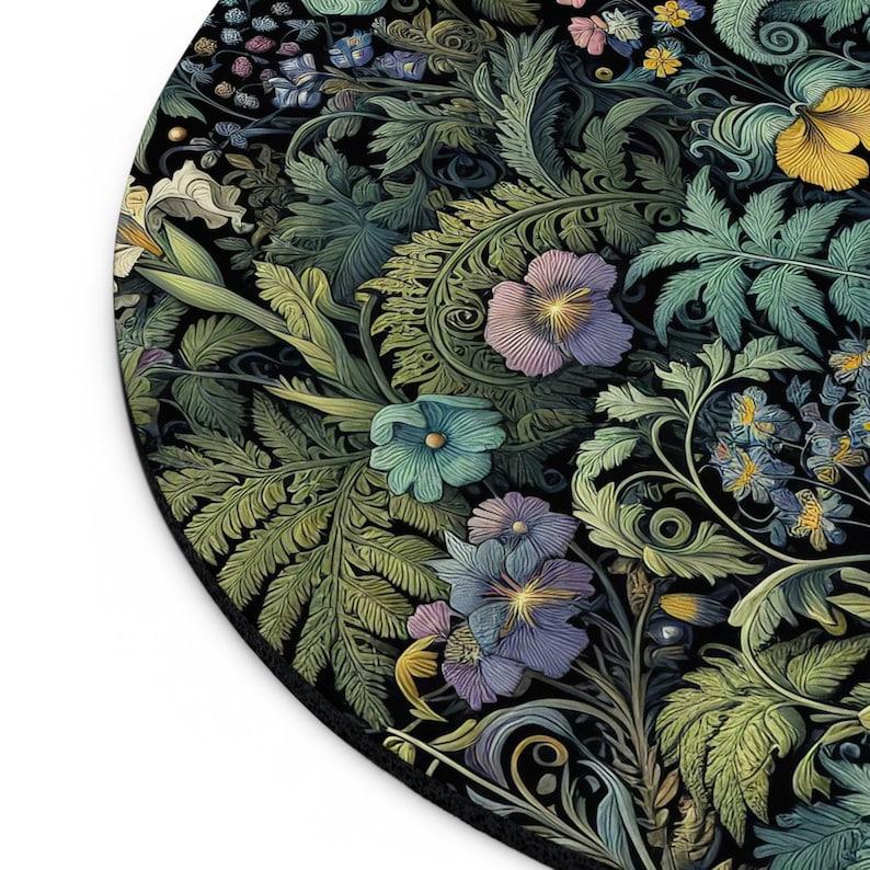 Dark Botanical Mouse Pad Wildflowers Ferns Mousepad Round or Rectangular Morris Inspired Floral Art Cottagecore Office Accessory