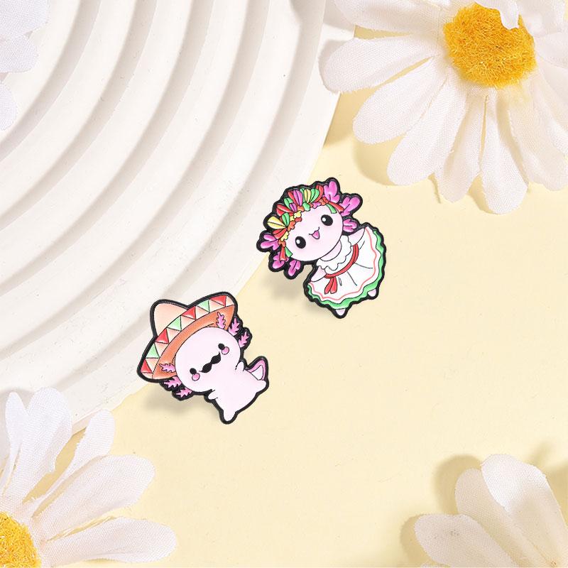 Xiaomi Mexican Salamander Axolotl Brooch Enamel Pin Cartoon Festive Traditional Costume & Axolotl Metal Brooch Lapel Badge Jewelry Gift