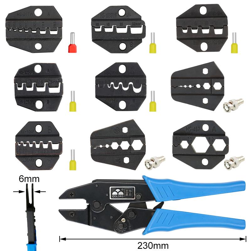 1 шт. HS обжимные клещи, плоскогубцы, штампы, вилка, изоляция трубки, неизолированный флаг, клеммы для коаксиального кабеля, сменные обжимные YEFYM