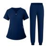 Women's Uniform Quick Drying Fabric Solid Color V-neck Zipper Pocket Short Sleeved Pants Set Caregiver Set