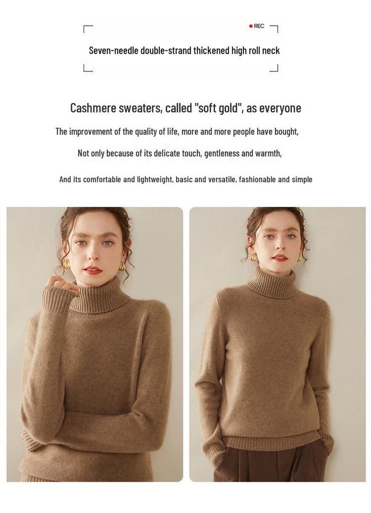 Women's High-Neck Cashmere Sweater: Autumn/Winter Thickened Solid Color Lapel Wool Pullover, Loose Fit Base Layer