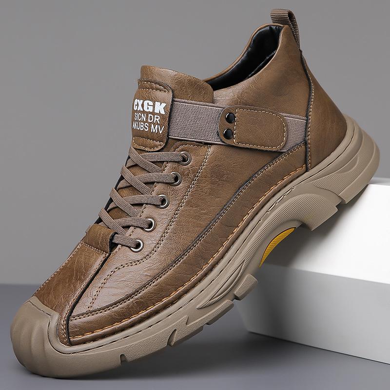 Fashionable Men's Shoes 2024 Autumn Outdoor Casual High-top Leather Shoes Men's Velvet Thickened Warm Cotton Shoes Snow Boots