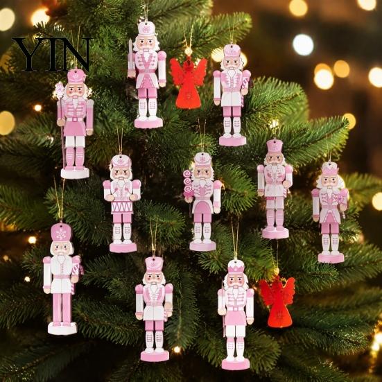 Cute Pastel Wood Soldiers for Garland Pink Wooden Nutcracker Hanging Ornaments Christmas Tree Decorations, Soldier Reusable Pieces Pendants Home Xmas