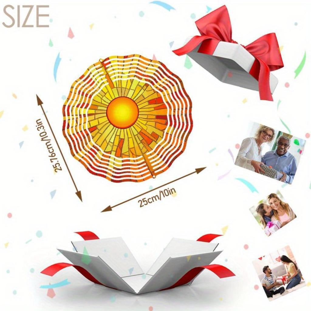 Stained Glass Sunburst Metal Mandala Wind Chime Outdoor Garden Decor for Patio Balcony Unique Gift Idea No Batteries Needed