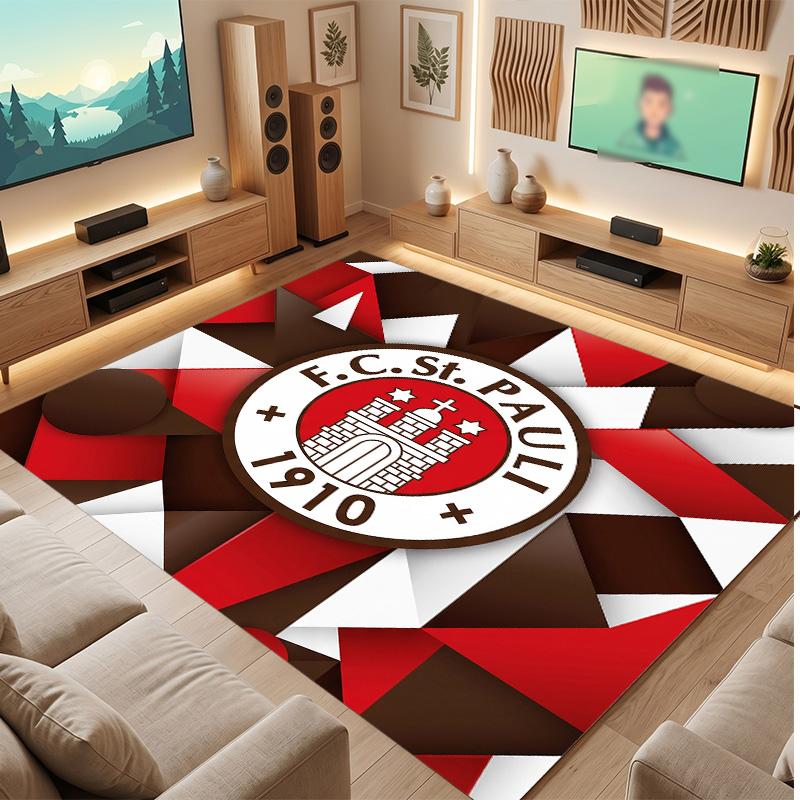 FC St. Pauli Football Print Crystal Velvet Rug, Comfortable Water Absorbent Non Slip Indoor Floor Carpet