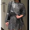 European American New Holiday Party Evening Dress Fashion Sequin Bead Solid Color Tight Waist Dress Dress