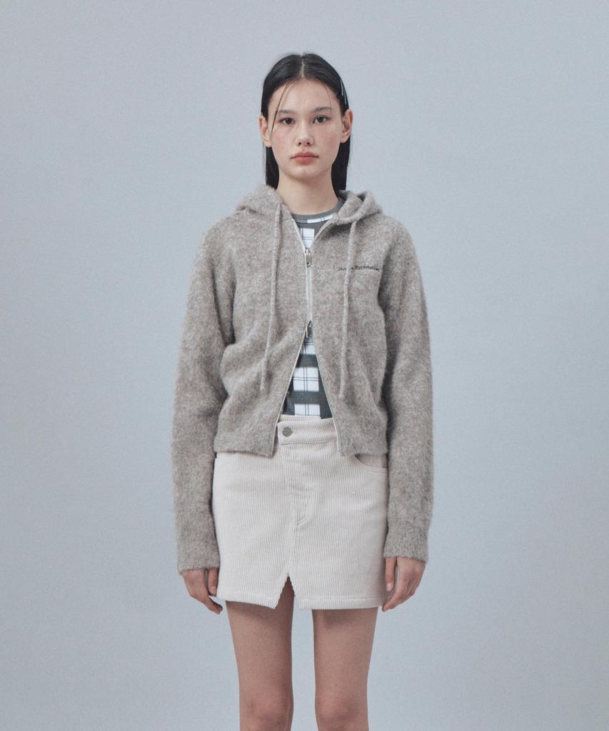 REST&RECREATION Hairy Knit Hood Zip-Up - Brown