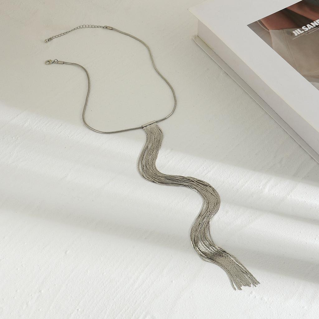 Hip-hop Metal Wind Snake Bone Chain Necklace, Trendy Geometric Long Woven Collarbone Necklace