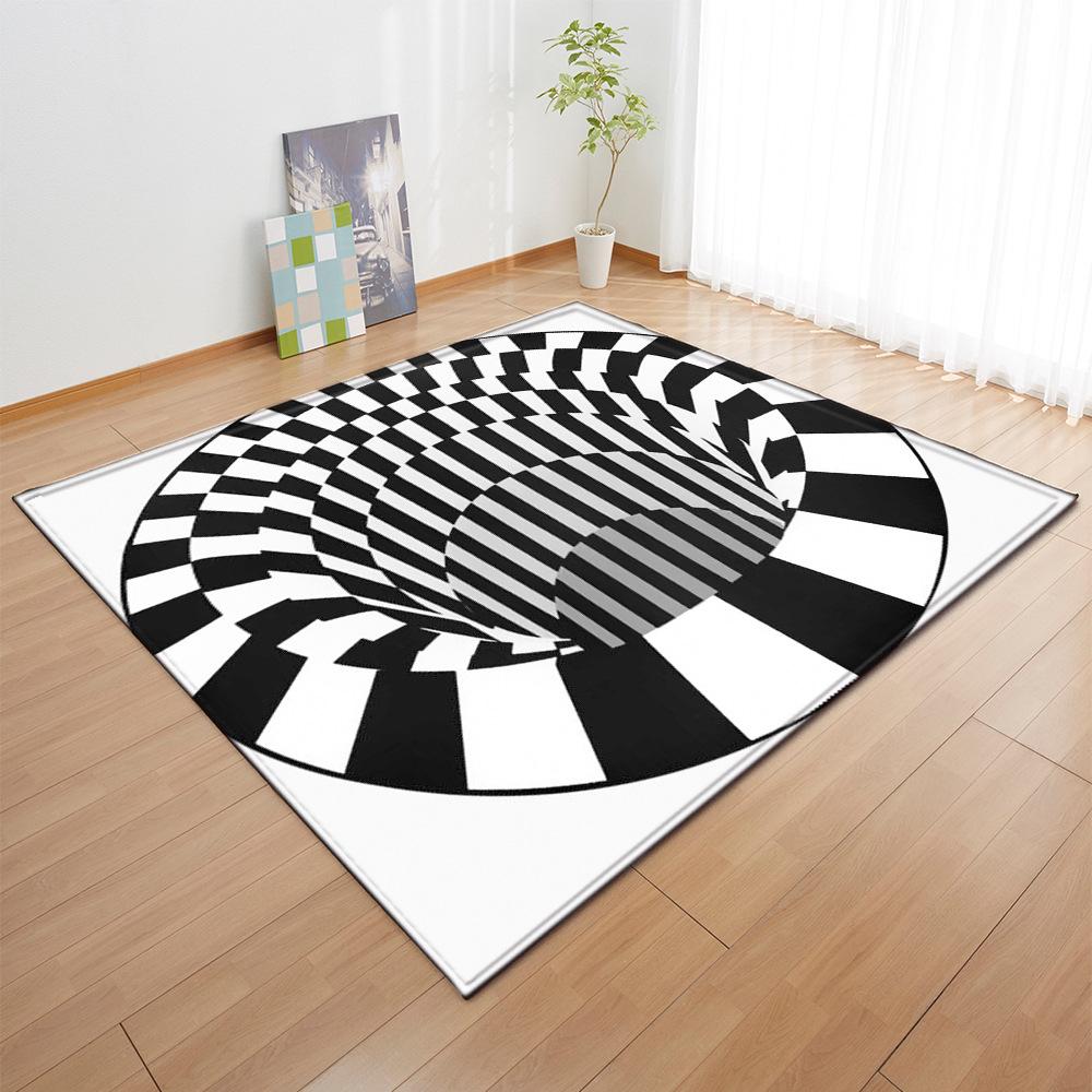 3D Three-Dimensional Large Carpet Door Mat Black And White Vortex Living Room Large Square Floor Mat Non-Slip Foot Mat