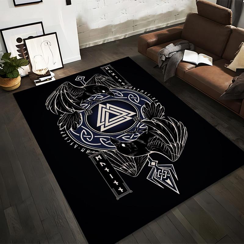Viking Ravens with Valknut Symbol Non-slip rug suitable for living room and bedroom sofas