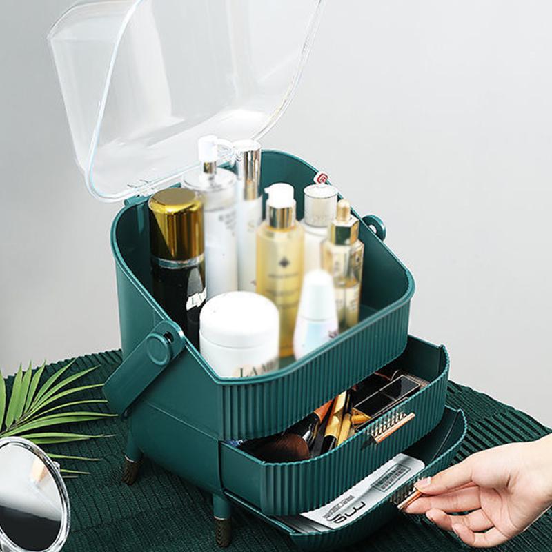 Настольные органайзеры для макияжа, косметические ящики для хранения, ящик большой емкости, контейнер для лака для ногтей, портативный косметический органайзер, коробка