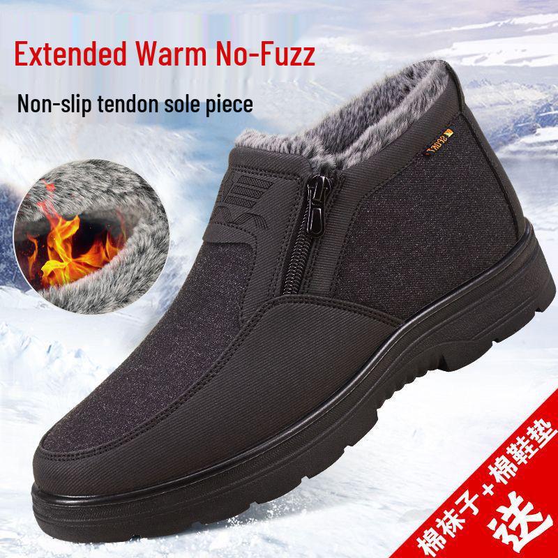 Мужские зимние водонепроницаемые нескользящие ботинки на плюшевой подкладке для пожилых