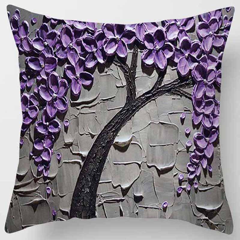 Breathable Pillow Protectors Cases, Peach Skin Velvet Personality Three-dimensional Oil Painting Tree Flower Pattern Sofa Pillow Cushion Cover, Soft S