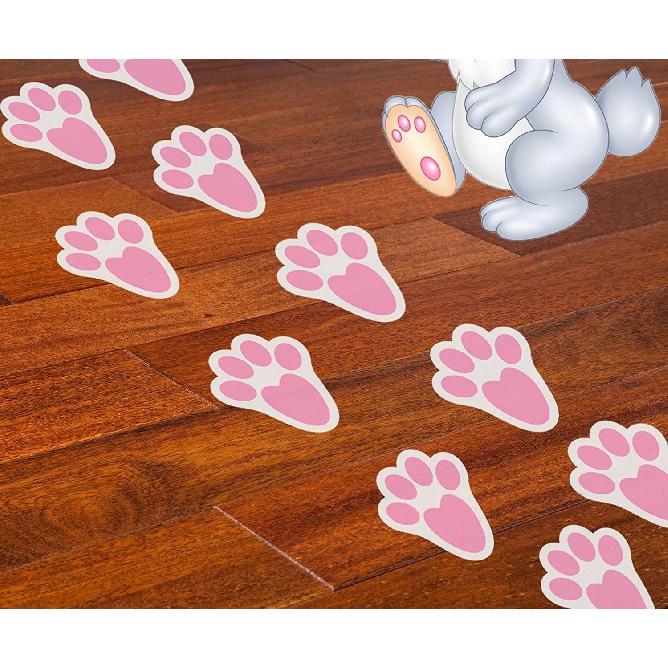 Ocosy 60Pcs Removable Easter Bunny Paw Prints Rabbit Paw Print Floor Decal Clings Easter Party Decorations