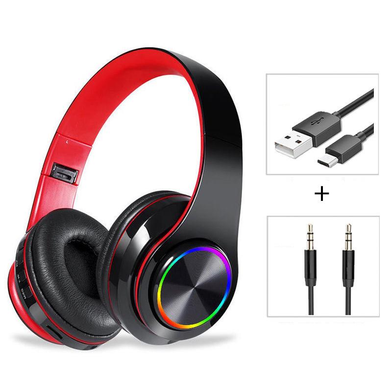 Беспроводные наушники со светодиодной подсветкой, музыкальная гарнитура Bluetooth 5,0 с микрофоном, складные наушники HiFi с поддержкой SD TF-карты, FM-радио