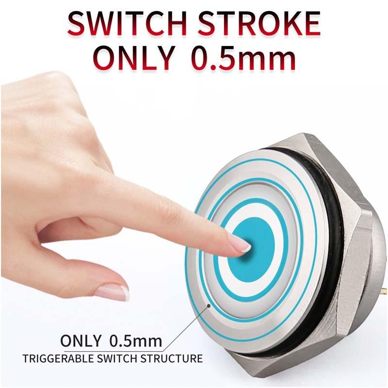 12/16/19/22/25/30mm High head Short Stroke Mini Waterproof Metal Push Button Switch Power Led Light Momentary 5/12/24V black 1NO