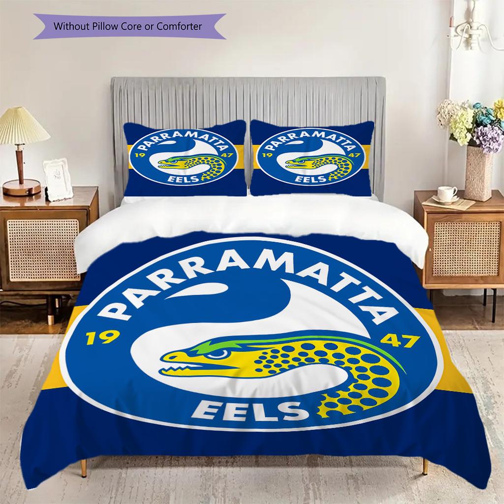 Parramatta Eels Pattern Bedding Quilt Set Quilt Cover Pillowcase Home Decoration Birthday Gift (1 * duvet cover + 2 * pillowcase, without core)