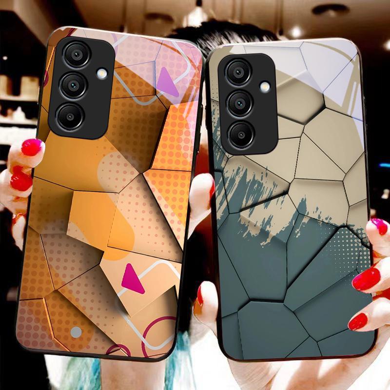 Геометрический узор для Samsung Galaxy A15 5G 54 4G 51 50 24 35 90 71 12 51 53 52S 80 22 34 Черный чехол для телефона из закаленного стекла