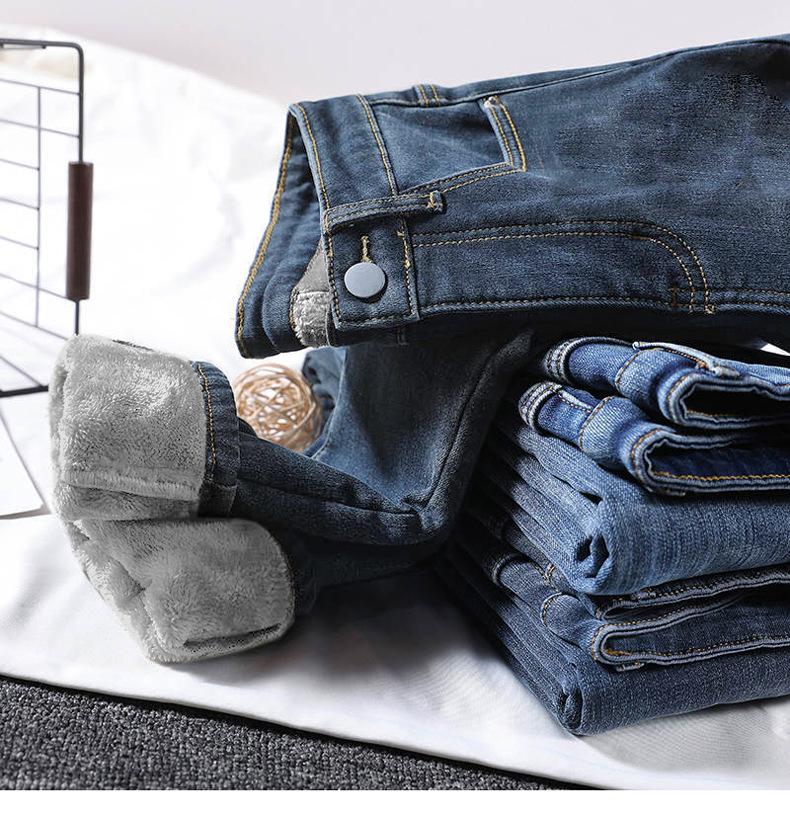 Зима-осень-зима плюс бархатные утепленные эластичные брюки с высокой талией больших размеров женские брюки-карандаш джинсы джинсовые укороченные брюки