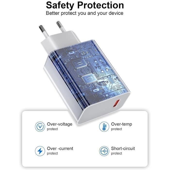 Chargeur Rapide USB 33W - E.F.Connection - Câble USB-C 6A 1M - Blanc - Compatible Redmi Note 11/11S/11 Pro