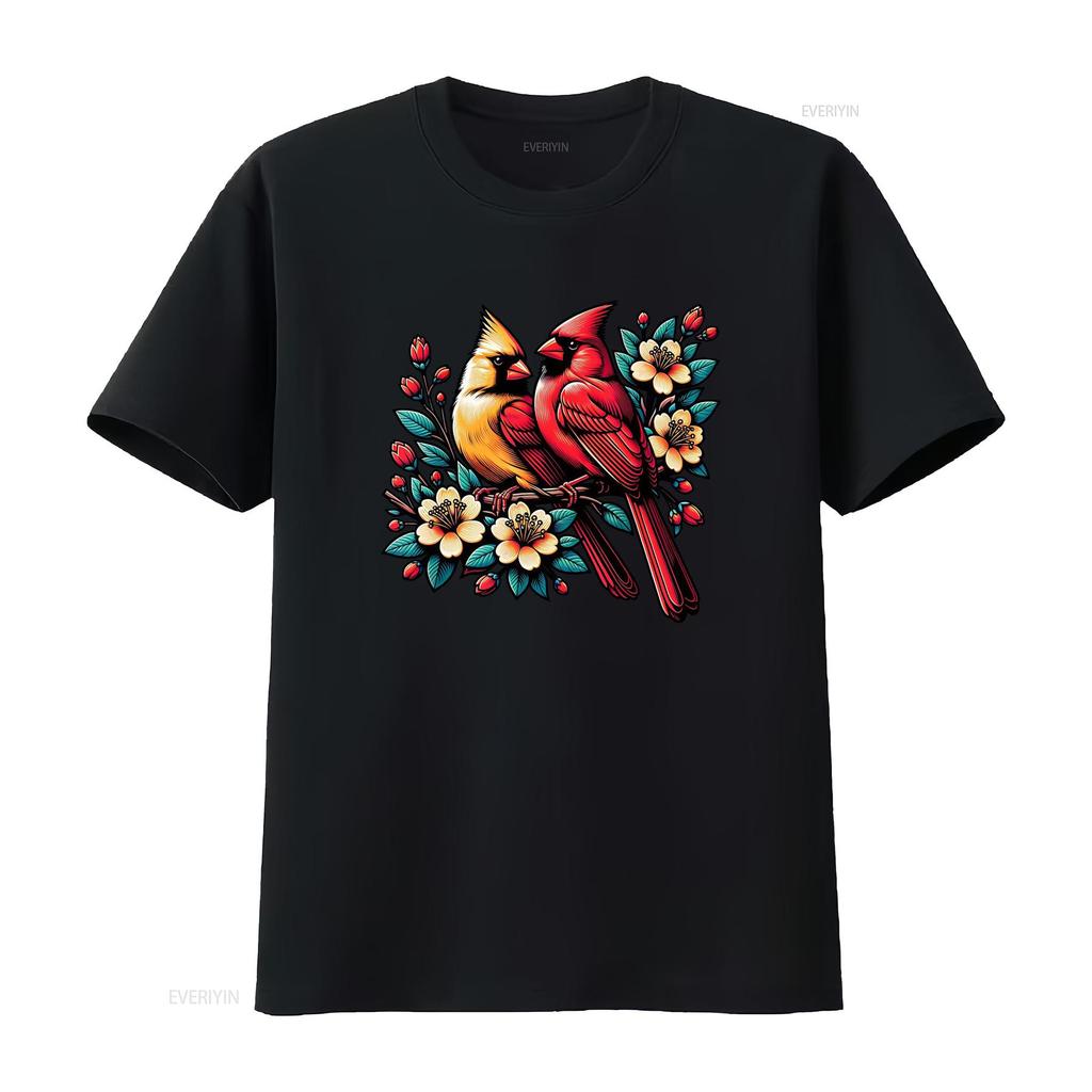 Adorable Red Cardinal Pair on Blooming Branch Spring Lovers T Shirt vintage Washed Comfortable designer clothes Slightly