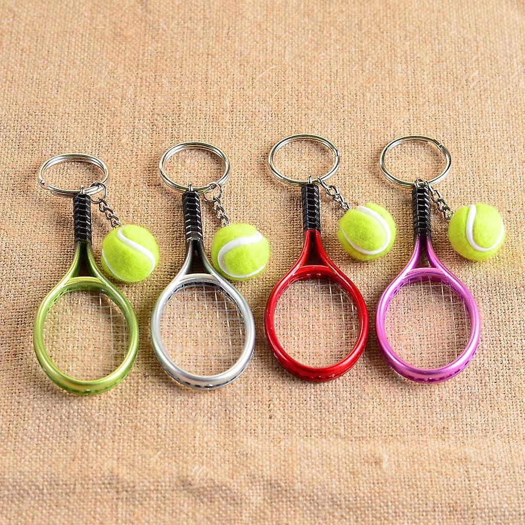 Tennis Racket Ball Lovely Alloy Pendant Key Chain Hanging Ornament Silver