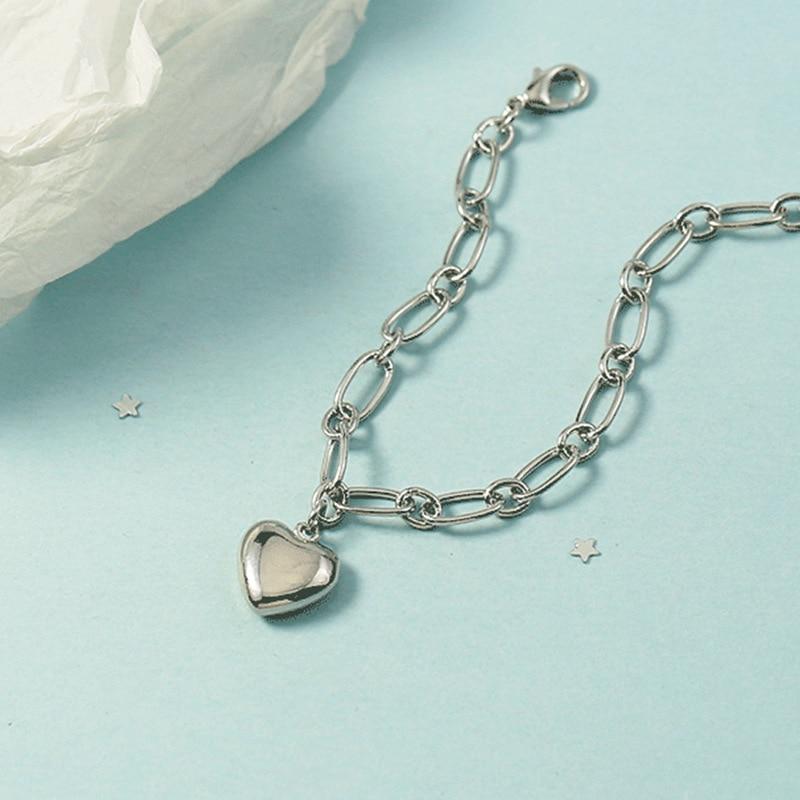 925 Sterling Silver Heart Shape Charm Bracelet & Bangle For Women Wedding Jewelry Accessories Sl036