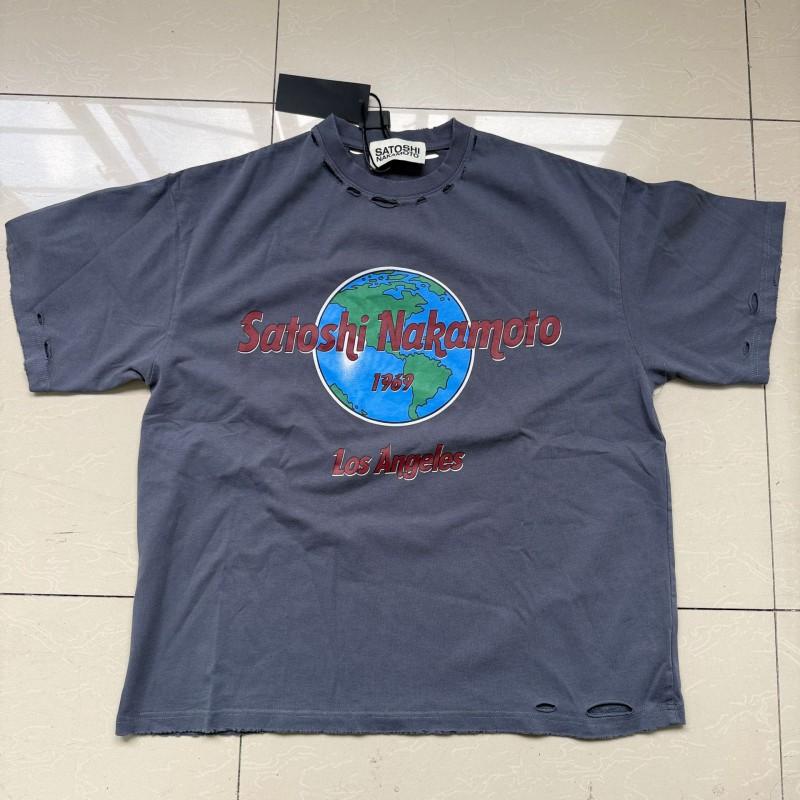 Vintage Washed Cotton Tee With Embossed Letter Rhinestone Detail Loose Fit Short Sleeve Men