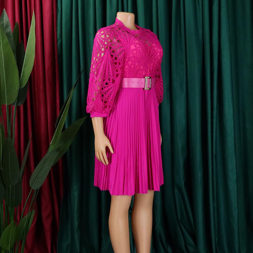 YYFS Women's Fashion Summer Spring Solid Color Print Short Sleeve O-Neck High Waist Casual Dresses