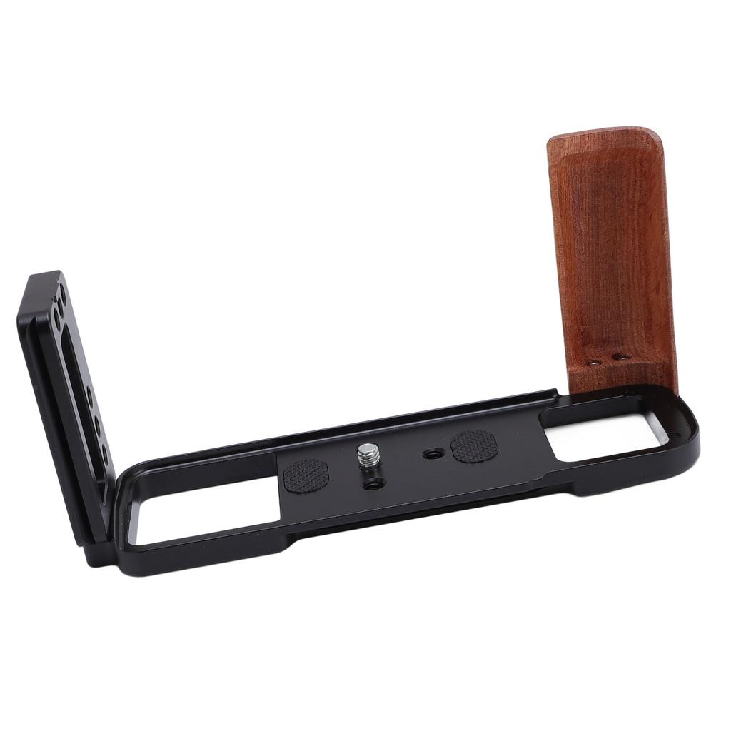 Wooden Grip Camera L Bracket with Cold Shoe 14in Threaded Holes Handgrip Quick Release Plate for
