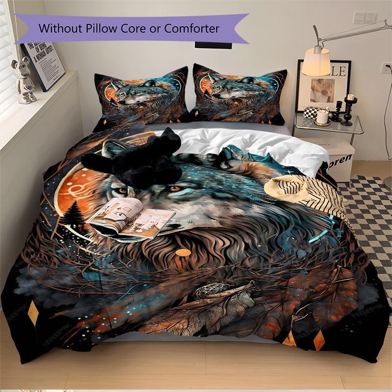 3pcs Nature's Spirit Animal Wolf Printed Bedding Set, Soft and Comfortable Quilt Cover for Bedroom, Guest Room J070