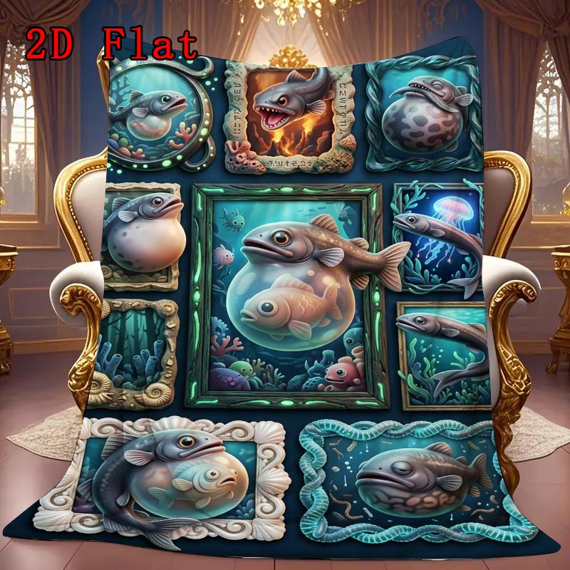 Underwater Fish Art 2D Flat Pattern Flannel Blanket, High quality All Seasons, Home Decor, Warmth and Comfort, Perfect for Christmas Gifts.