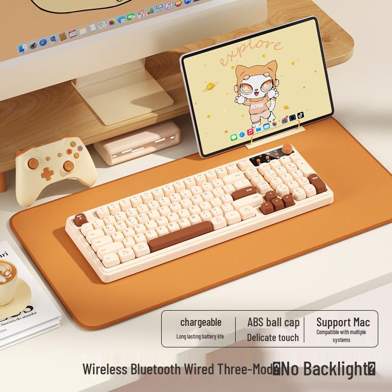 Bluetooth-клавиатура Bowhangshi K520DL для офиса с механическими переключателями Tea - Три режима, Стильный дизайн