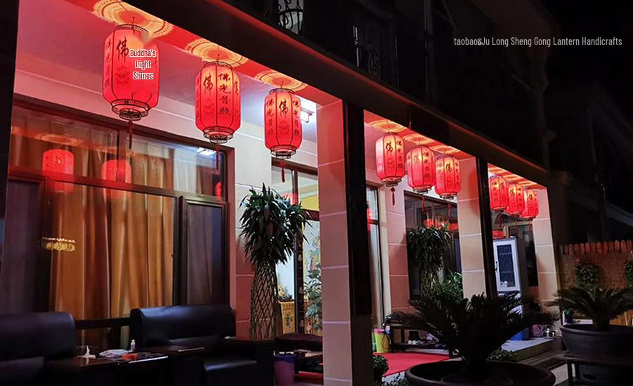 Buddha Character Door Pendant Light - Temple & Buddha Hall Zen Style, Red Lantern for Spring Festival Roof Decoration