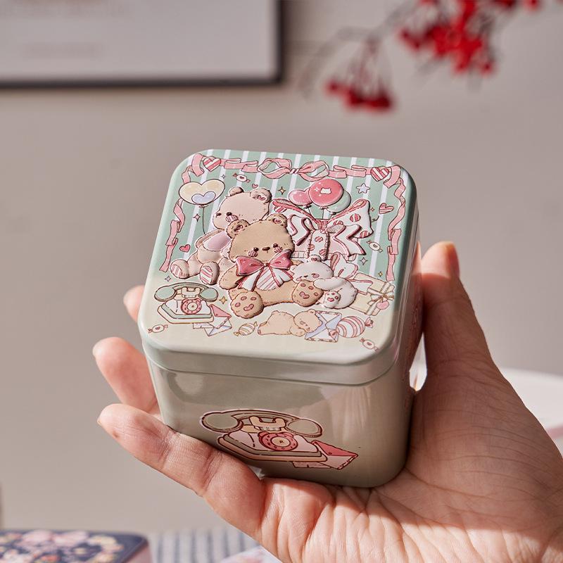 Рельефная жестяная коробка с рисунком кролика, квадратные жестяные банки для хранения, контейнер для хранения конфет, печенья, чая, подарочная коробка