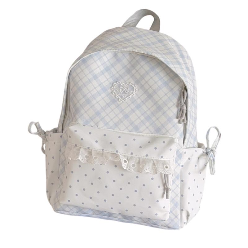Schoolbag small fresh Japanese plaid student schoolbag niche polka dot lace design backpack light soft sister computer backpack