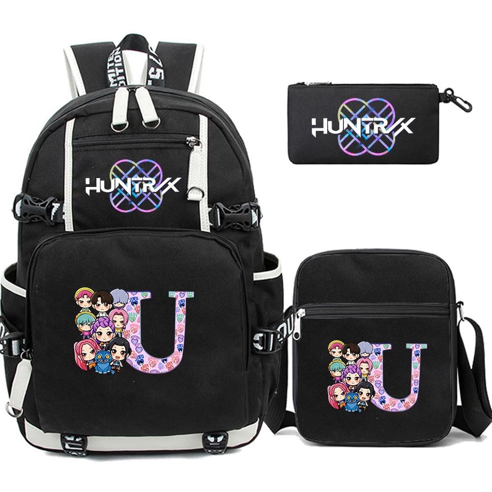 3Pcs/set 26 English Letter K-pop Printed Backpack with Pengcil Case Shoulder Bag for Teenager Girl Boy Bookbag Large Capacity Waterproof Travel Bag
