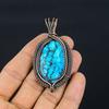 Tibetan Turquoise Pendant, 999 Copper Wire Wrapped Gemstone Jewelry, Handmade Pendant, For Thanksgiving