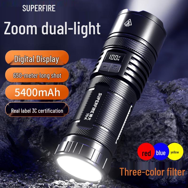 SupFire Y5-K 15W High-Power Long-Range Flashlight with Color Filters
