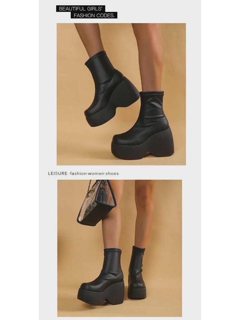 Dropshipping2024 Punk Thick-Soled Wedge High-Top Boots 40-43: European & American Fashion Women's Boots