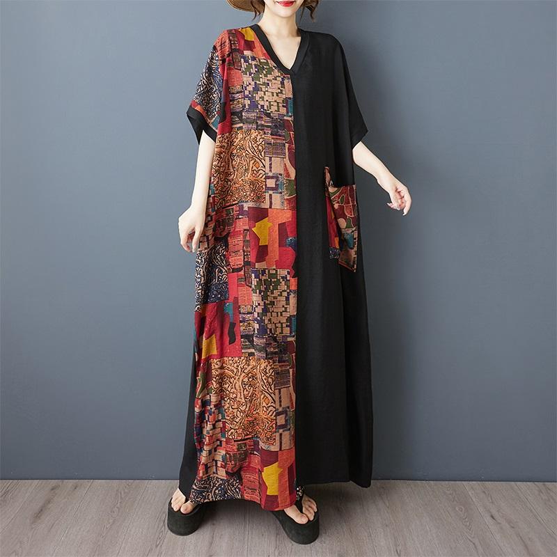 Короткий рукав Плюс размер Хлопок винтаж новые платья для женщин повседневные свободные макси длинное летнее платье