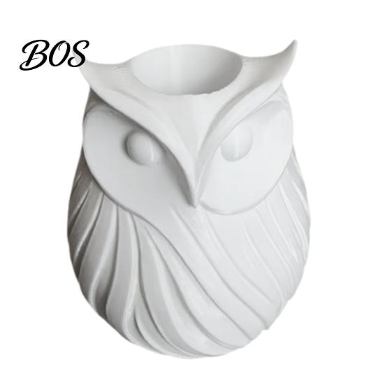Black And White Pen Cup 3D Printed Owl Holder, 2 in 1 Flower Vase Makeup Brush Storage Desk Organizer, Cute Plastic Home Office Decor Frosted Texture