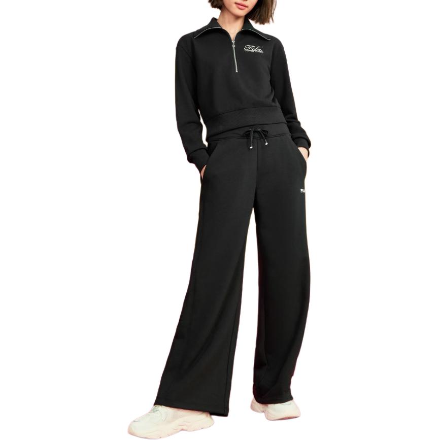 Fila Оригинальные свободные флисовые антибактериальные брюки с широкими штанинами однотонные универсальные повседневные женские брюки низ черный F51W449602F-BK