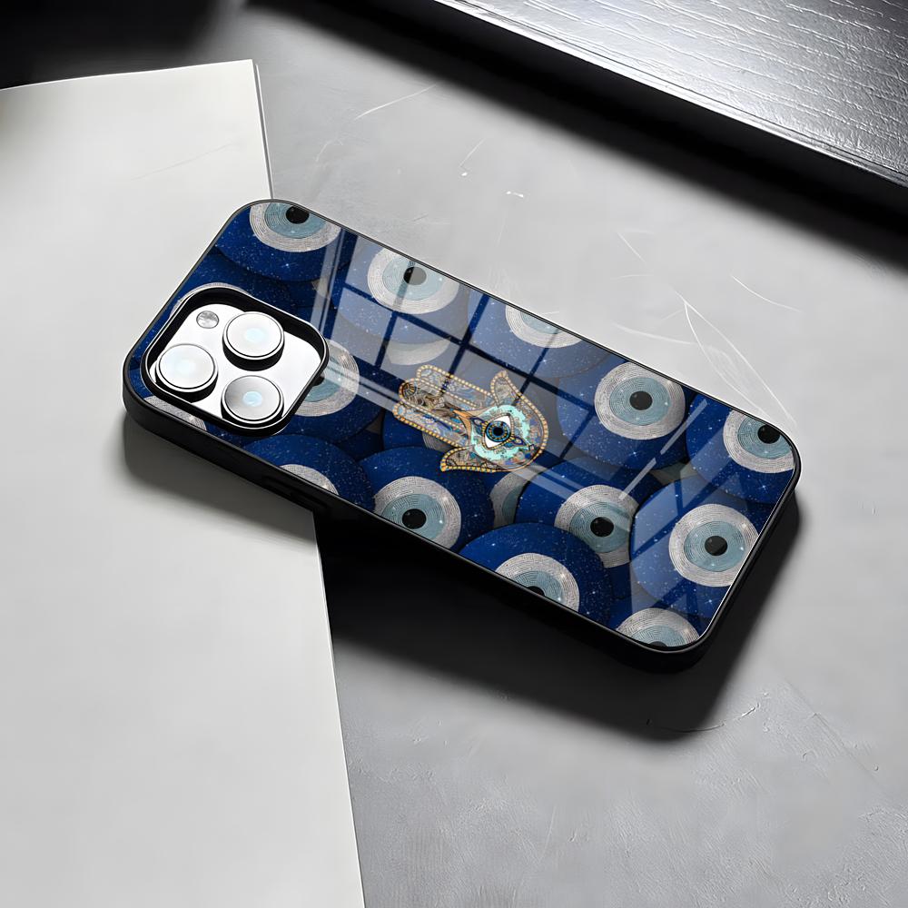 Милый Синий Чехол-Глаз для Телефона iPhone 17 Pro Max 15 Pro 16 14 Plus 12 13 Mini 11 Pro Ударопрочный Стеклянный Чехол