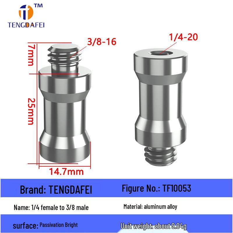 Reversible 1/4" Male To 3/8" Female Adapter for Camera Tripod Ball Head with M4-M8 Conversion Screws